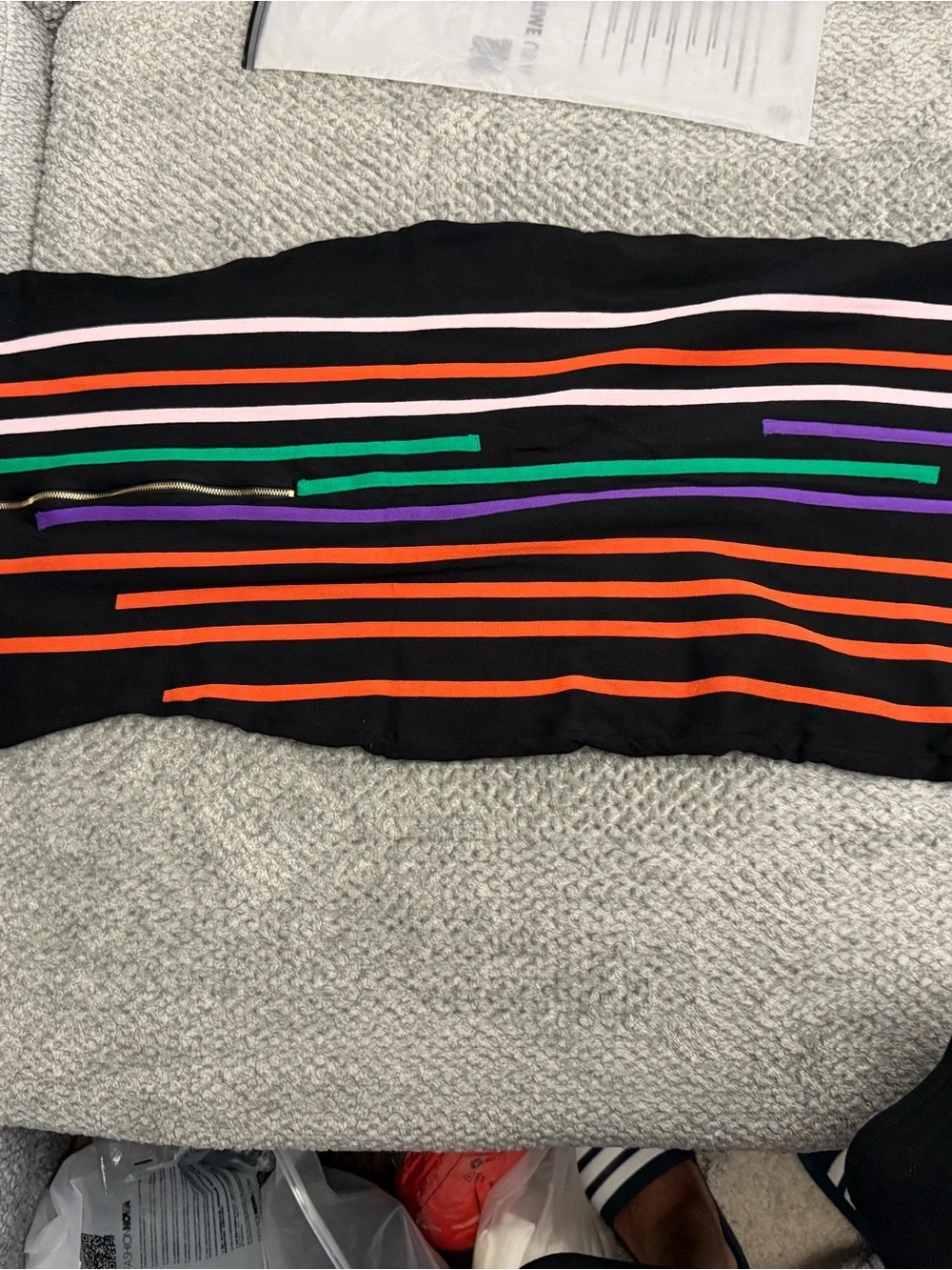 Black Sleeveless Striped Undershirt Dress with Multicolor Stripes
